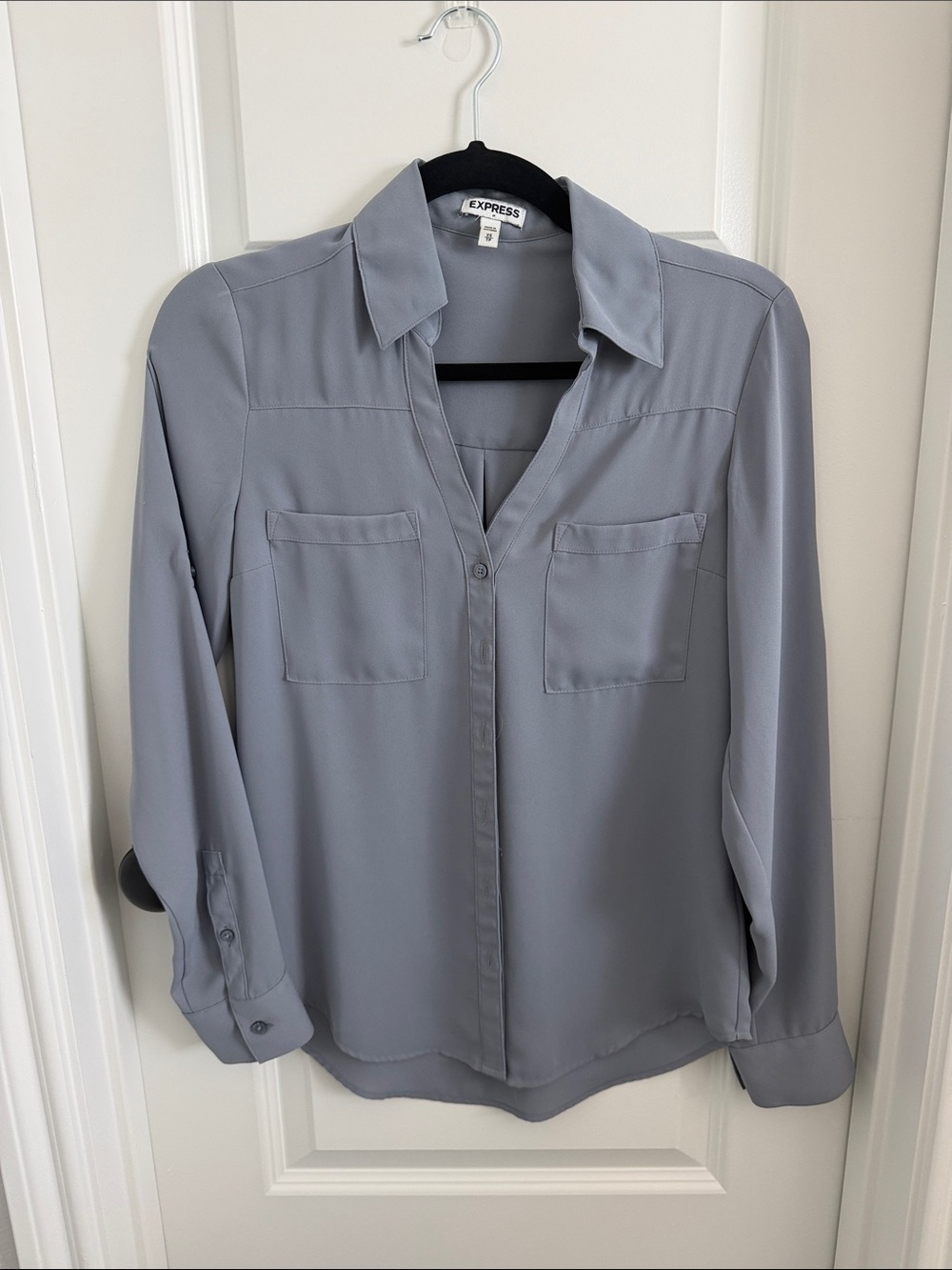 Express Gray Button-Down Shirt with Chest Pockets